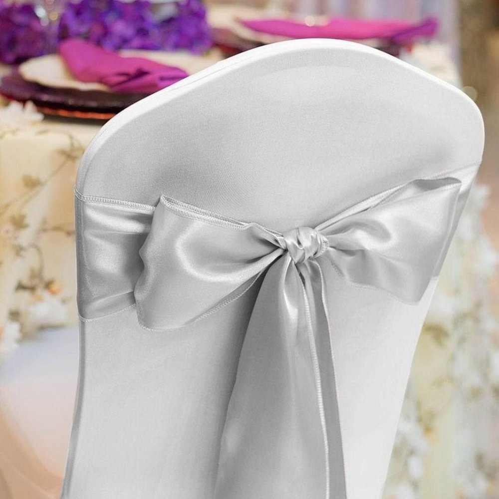 50 count | Silver Satin Chair Sashes Wedding Party Dining Banquet Bows Ties New